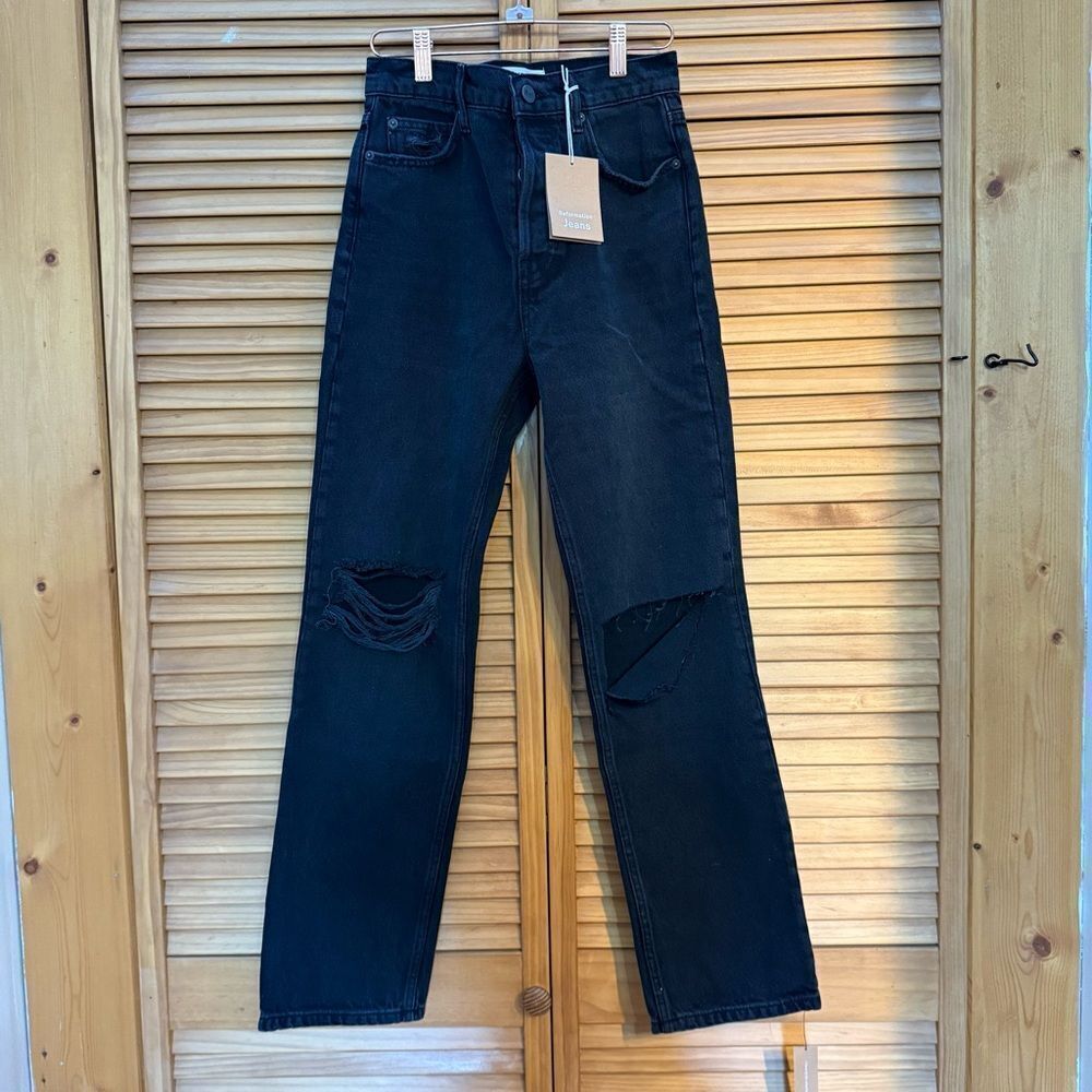 NWT Reformation Black high rise Straight Jeans size 26